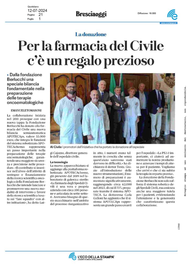 Una nuova donazione agli Spedali Civili di Brescia, Apoteca ps3