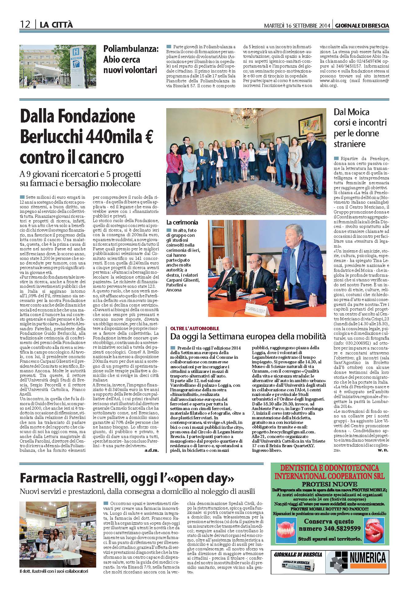 Cerimonia per la consegna dei Premi alla Ricerca 2014
