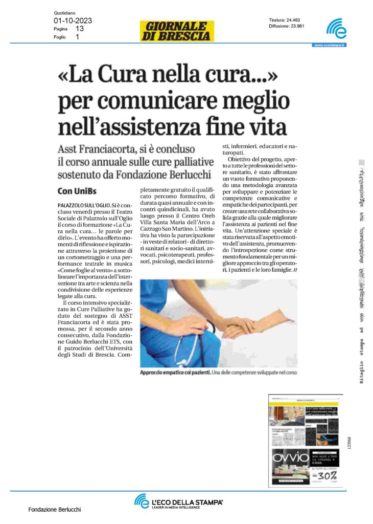 Evento finale corso “La Cura nella cura… le parole per dirlo" del 29/09