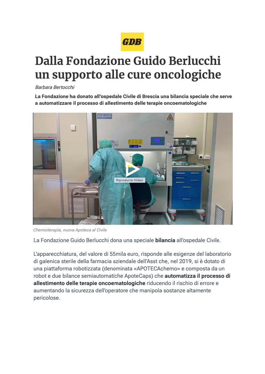 Una nuova donazione agli Spedali Civili di Brescia, Apoteca ps3