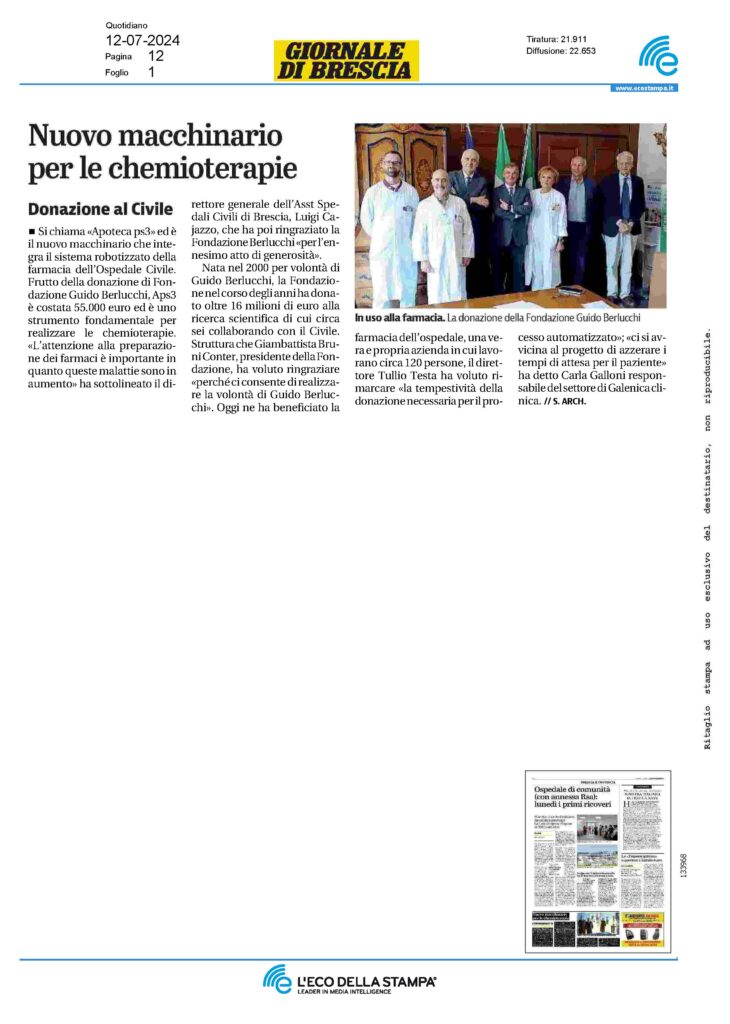 Una nuova donazione agli Spedali Civili di Brescia, Apoteca ps3