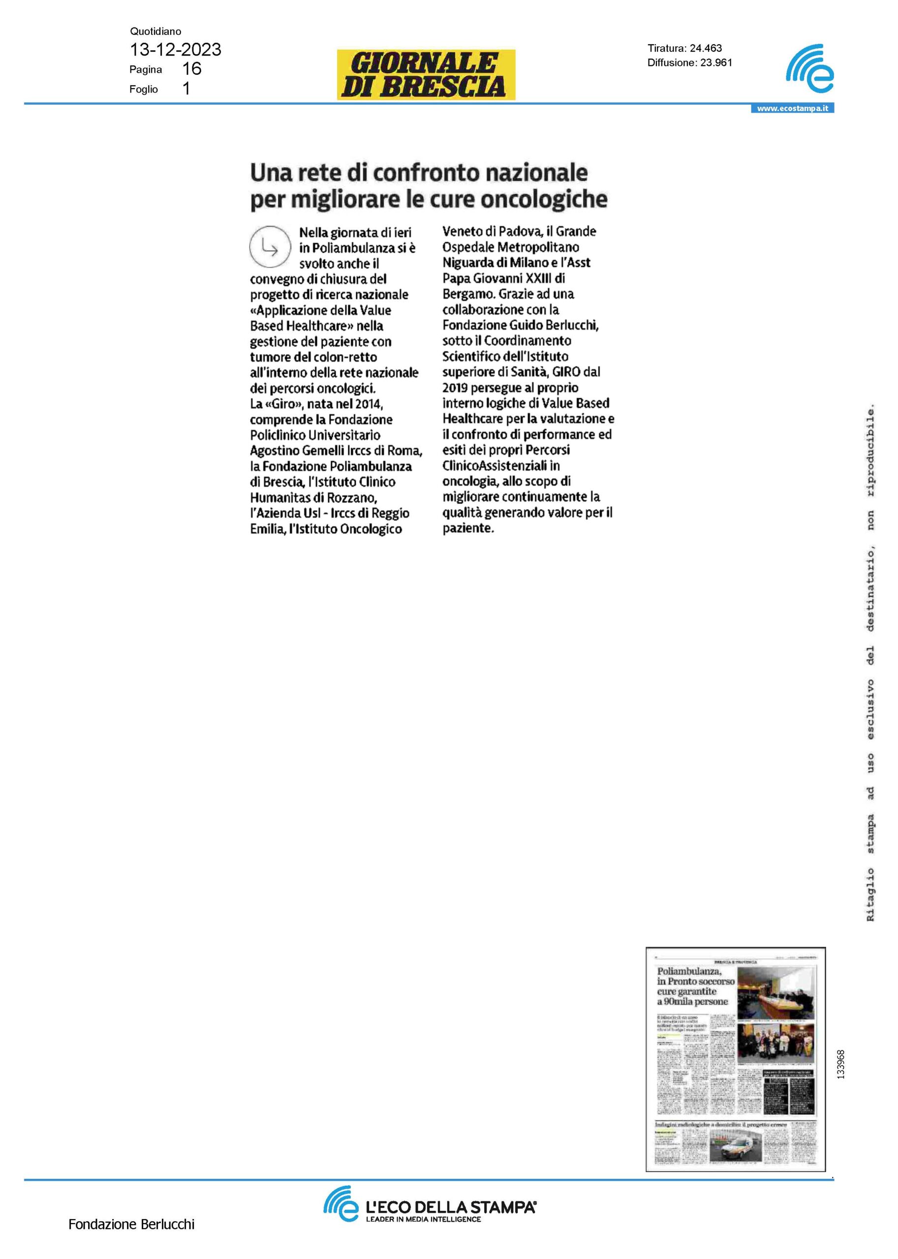 Risultati ottenuti dalla ricerca “Applicazione della Value Based Healthcare….”