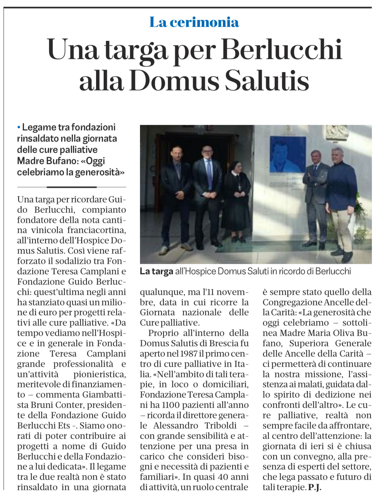 Donazione alla Fondazione Teresa Camplani – Domus Salutis