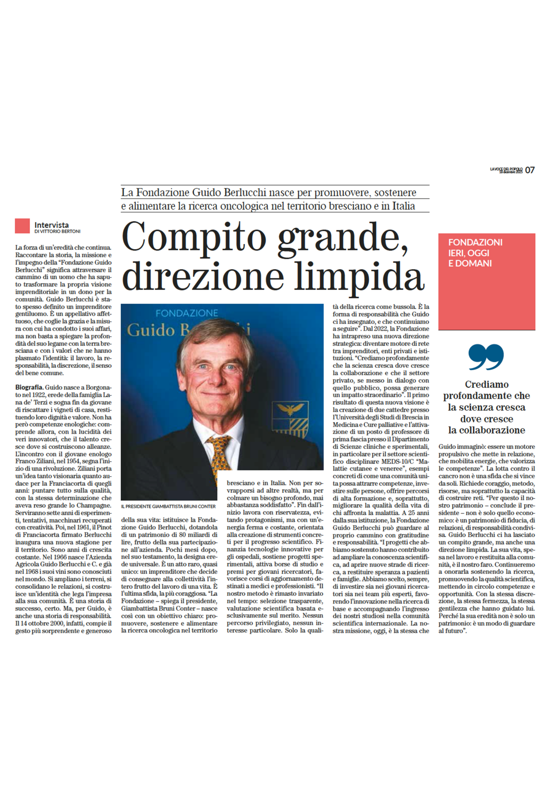 Fondazione Guido Berlucchi: una direzione chiara per la ricerca
