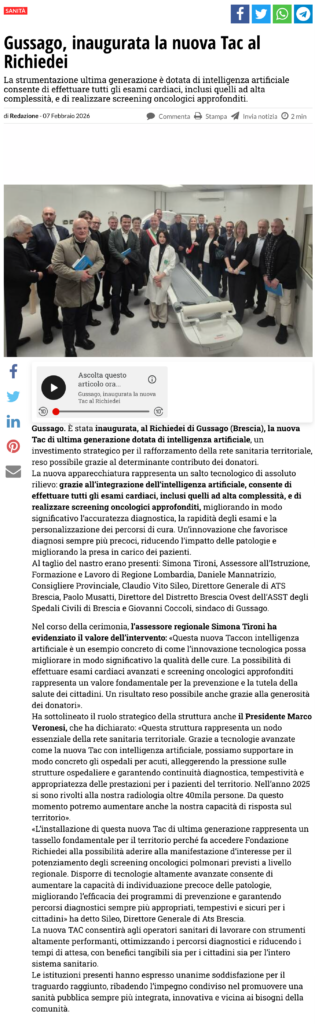 Sanità Gussago, inaugurata la nuova Tac al Richiede - QuiBrescia